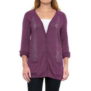 Royal Robbins Calaveras Cardigan Open Front Knit Lightweight Pockets Purple XL